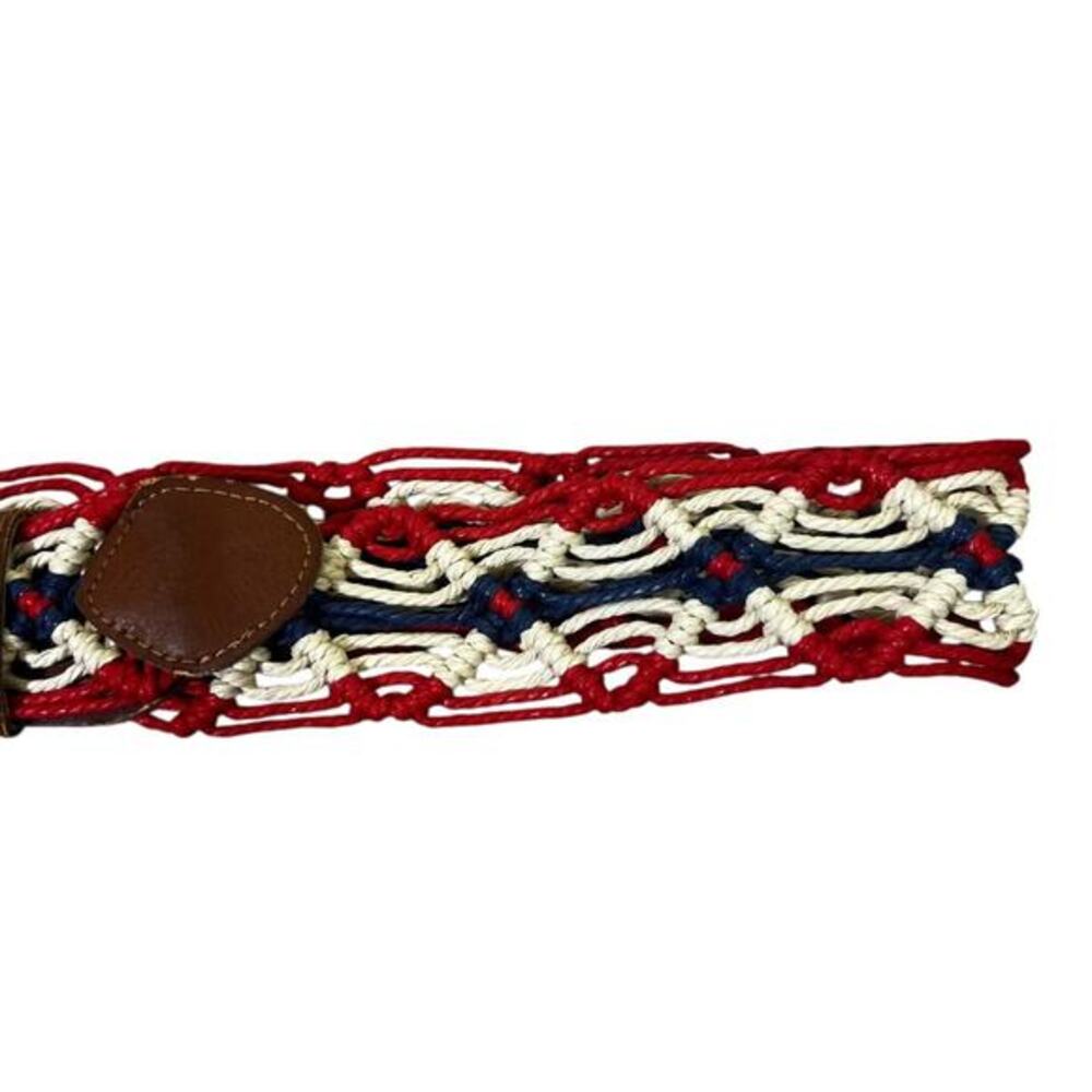 Red White Blue USA Woven Macrame Rope Belt Womens 9 Boho Coastal Western - Picture 4 of 7